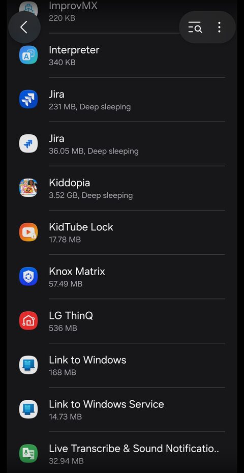App list in Settings showing KidTube Lock
