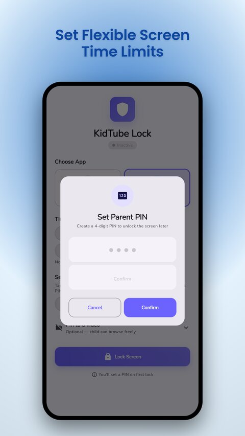Set flexible screen time limits — Set Parent PIN dialog